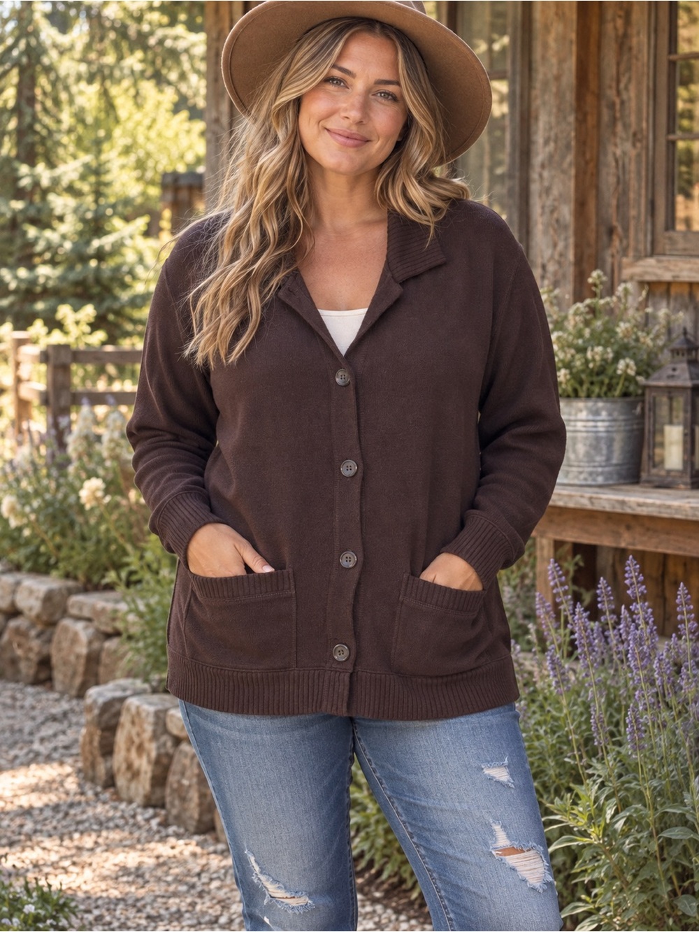 Dress Barn Dark Brown Button-Front Women’s Sweater Cardigan Jacket | Sz XL